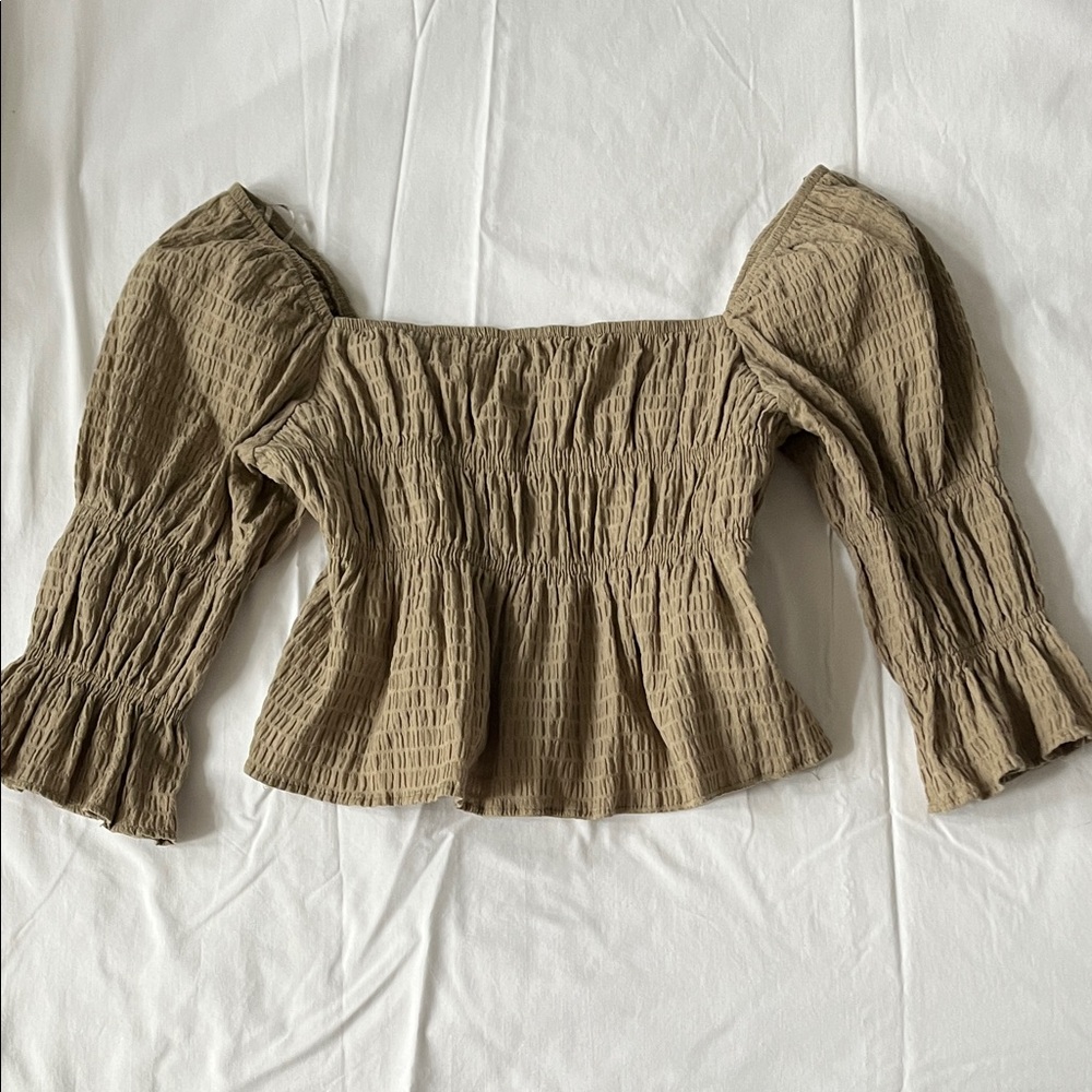 Elegant Smocked Blouse in Tan